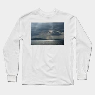 Darkness and light. Cloud break over the Isle of Arran Long Sleeve T-Shirt